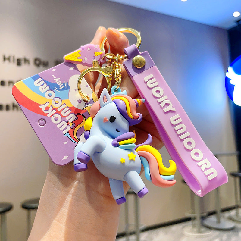 Cartoon Colorful Unicorn PVC Keychain