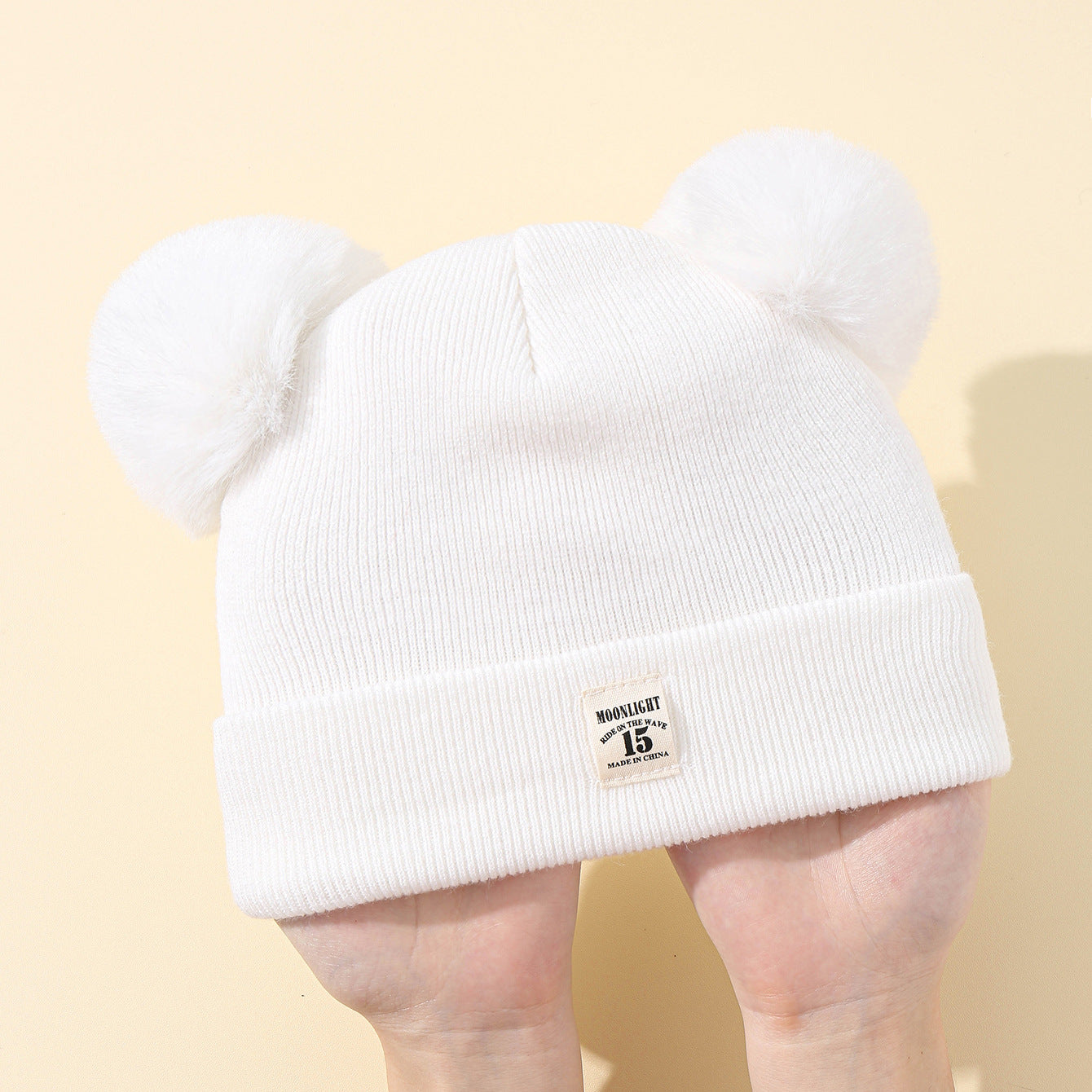 Wholesale acrylic autumn winter solid color woolen kids double ball hat