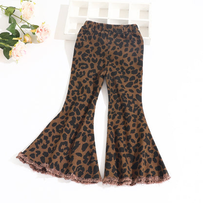 Children's Hole Leopard Print Cotton Bell Bottoms