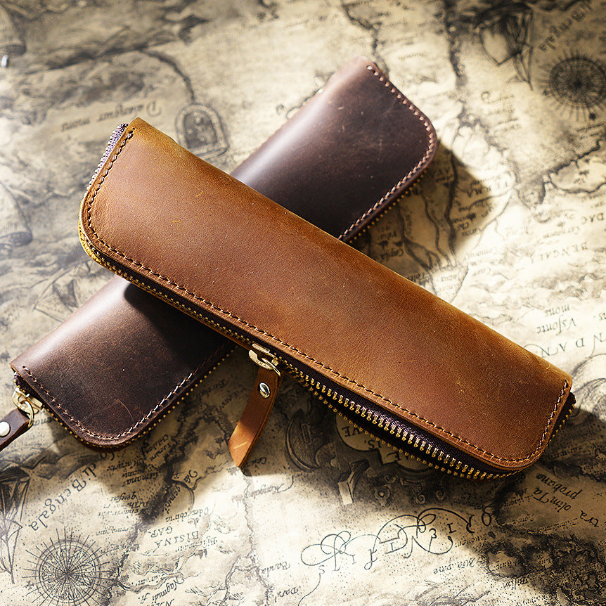 Leather Zipper Zipper Mini Small Portable Simple Pen Bag