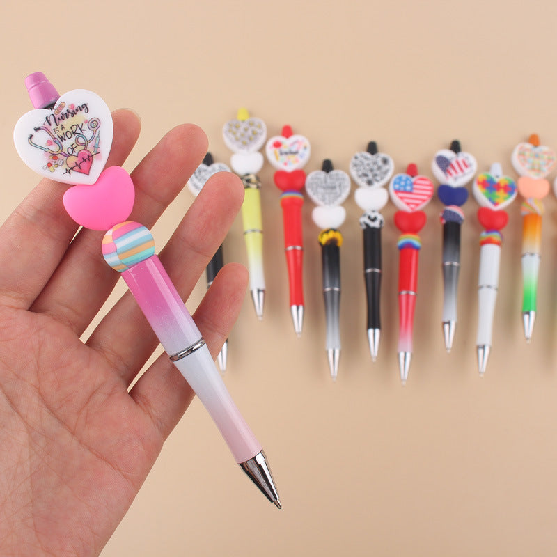 Cartoon Love Series Beadable Silicone Beaded Ballpoint Pen