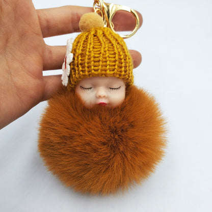 Cute sleeping doll keychain fur ball pendant
