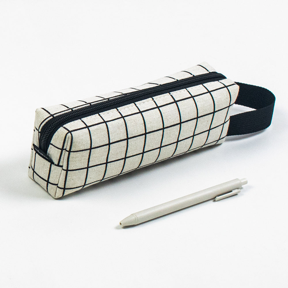 Simple Canvas Black and White Plaid Canvas Pen Bags