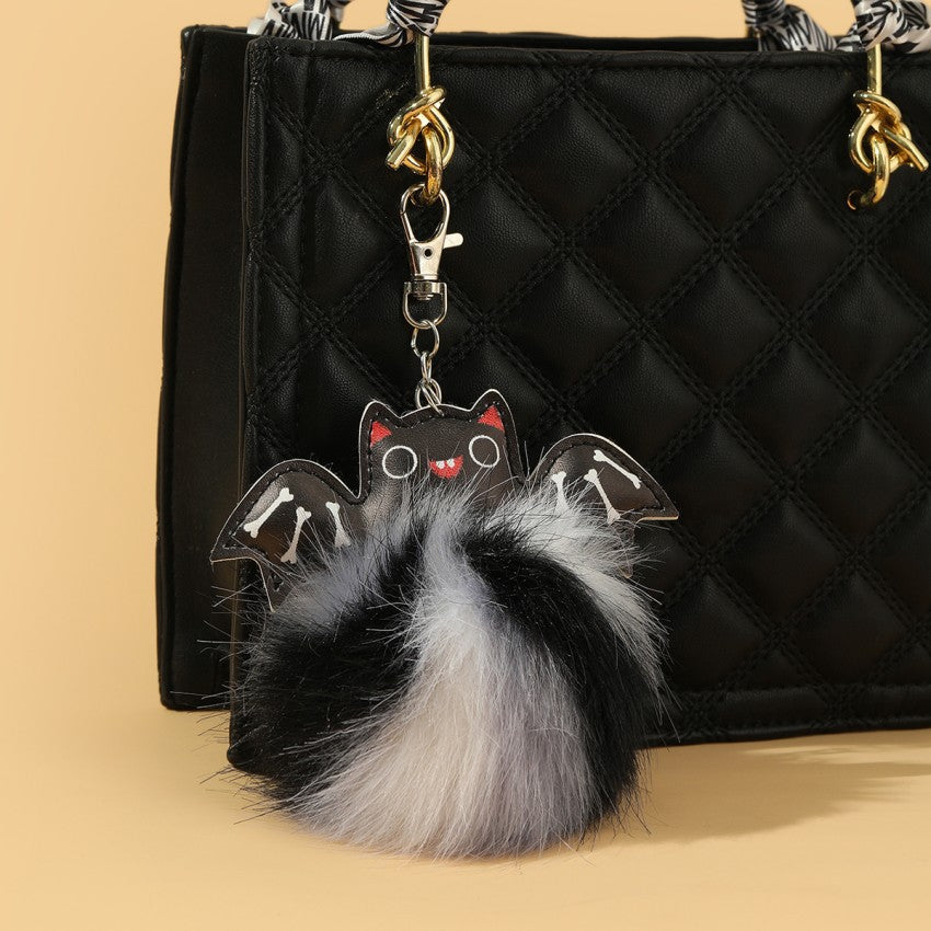 Halloween PU Bat Fur Balls Keychain
