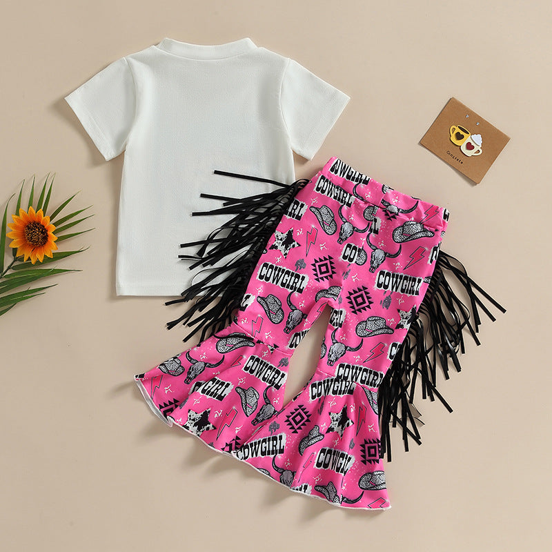 Cotton Children's Letter Hat T-shirt Plum Tassel Bell Pants Suit