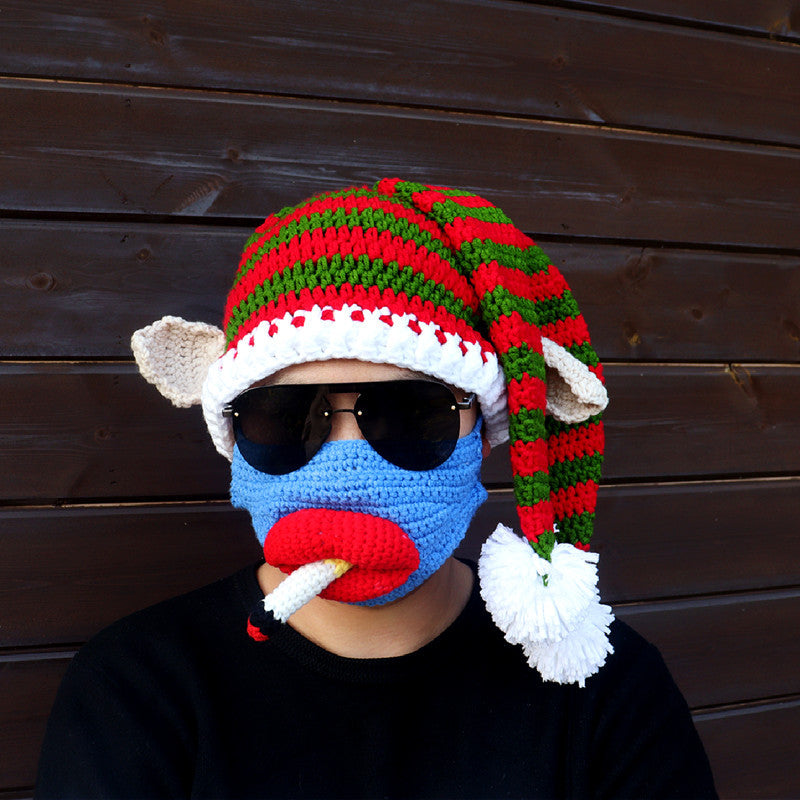 Wholesale Christmas Clown Funny Hand Knitted Autumn and Winter Woolen Hat Mask Set