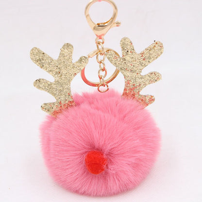 Christmas Antler Plush Ball Keychain