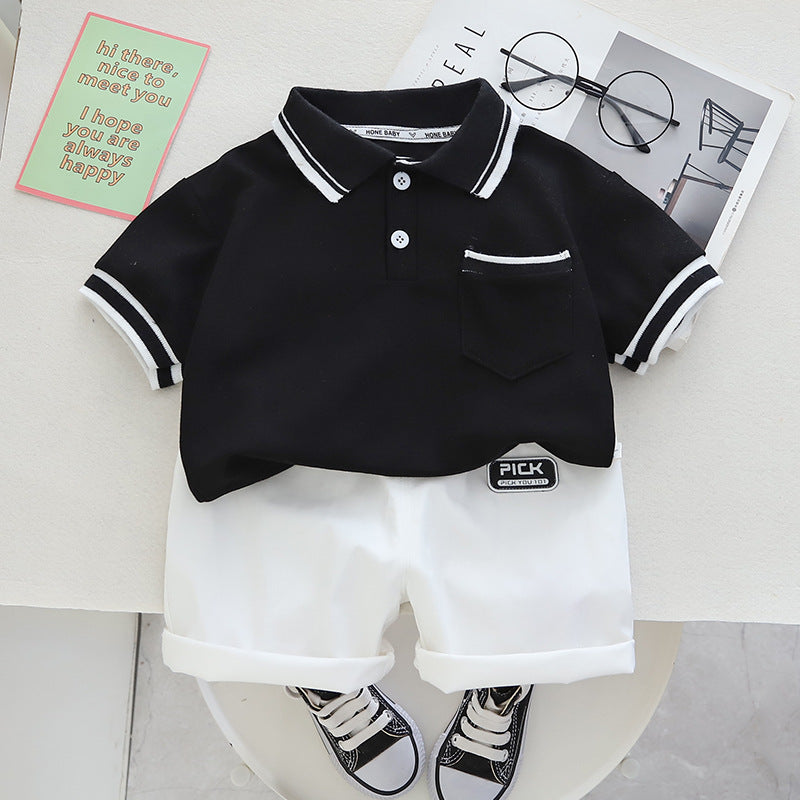 Boys Minimalist Polo Casual Short Sleeved Shorts Cotton Set