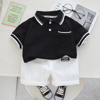 Boys Minimalist Polo Casual Short Sleeved Shorts Cotton Set