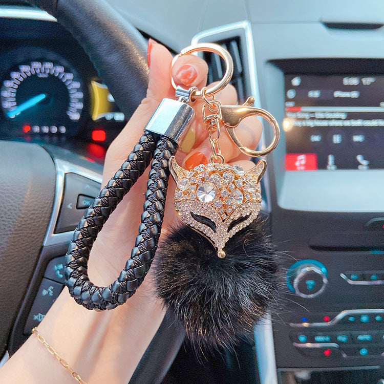 Mink Fur with Diamonds Crystal Fox Head Keychains
