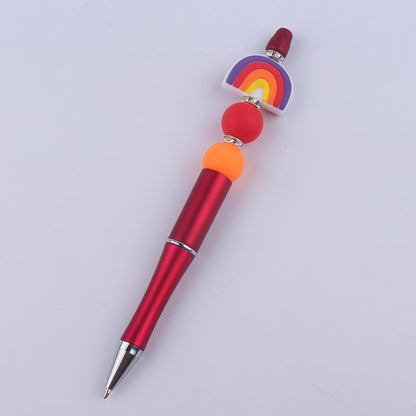 Beadable Pens Rainbow Silicone Beads Plastic Ballpoint Pen