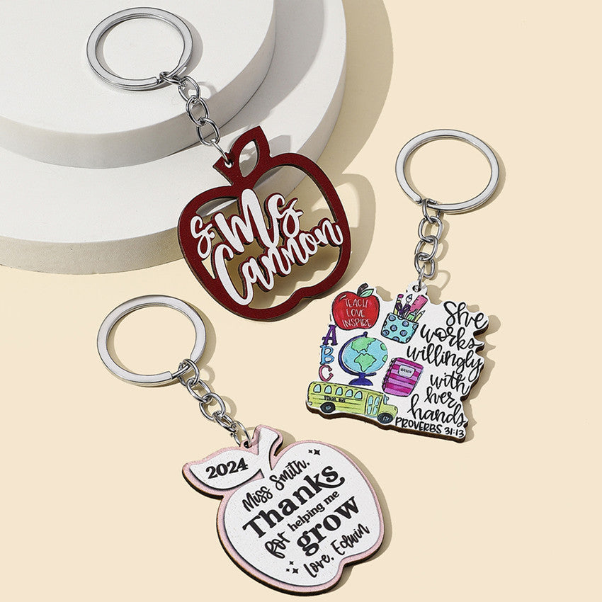 Graduation Season Apple Teacher Wooden Keychain