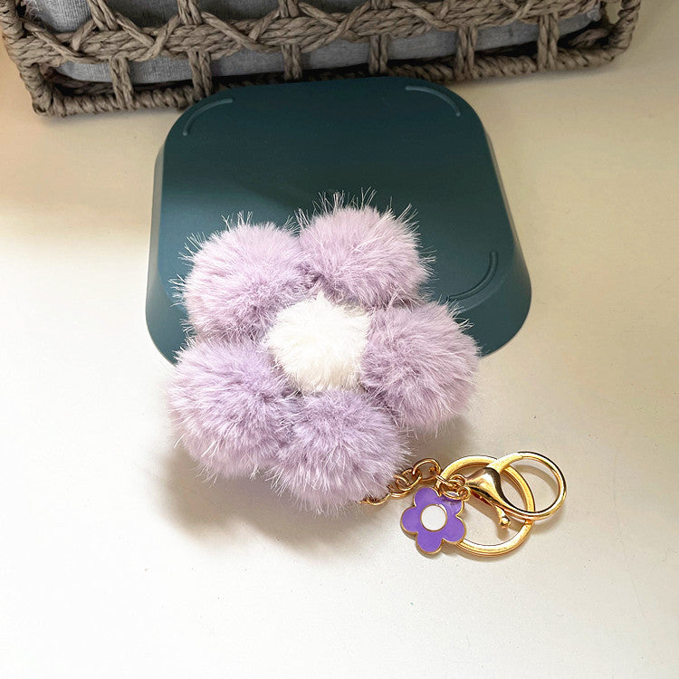 Cherry Blossom Fur Ball Car Keychains