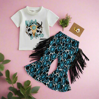 Cotton Children's Tassel Flared Pants Suit
