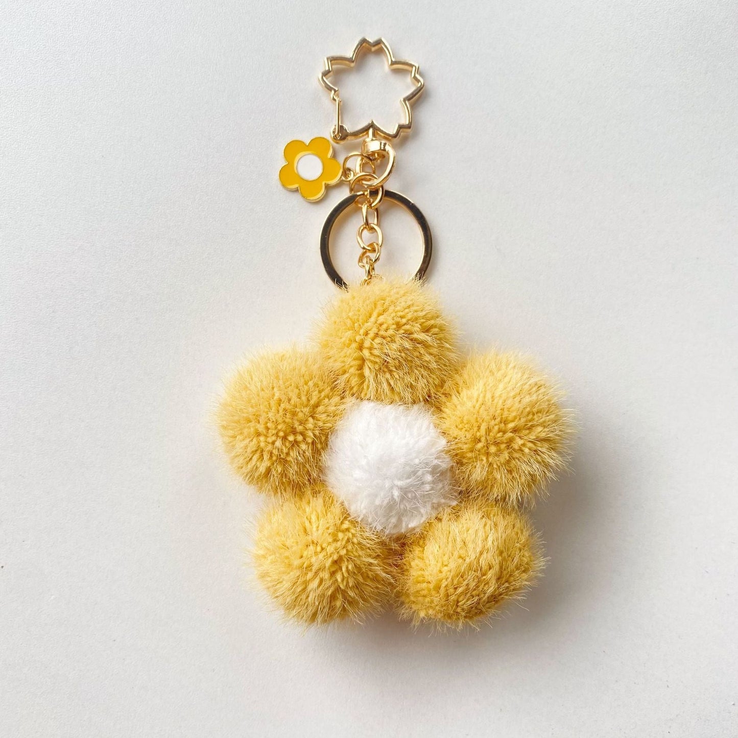Plush Colored Flower Ball Keychains