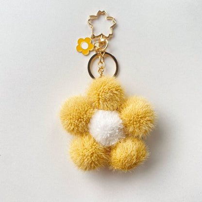 Plush Colored Flower Ball Keychains