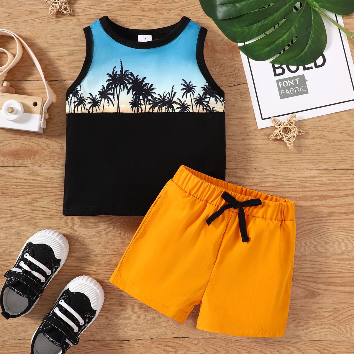 Kids Vest Top + Yellow Shorts Cotton Set Baby Clothes