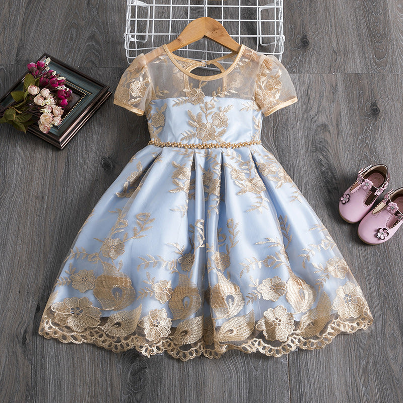 Polyester Girls Dress Bow Embroidered Princess Dress
