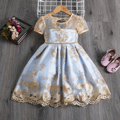 Polyester Girls Dress Bow Embroidered Princess Dress