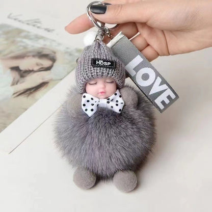 Real Fox Fur Ball Pendant Sleep Doll Keychain
