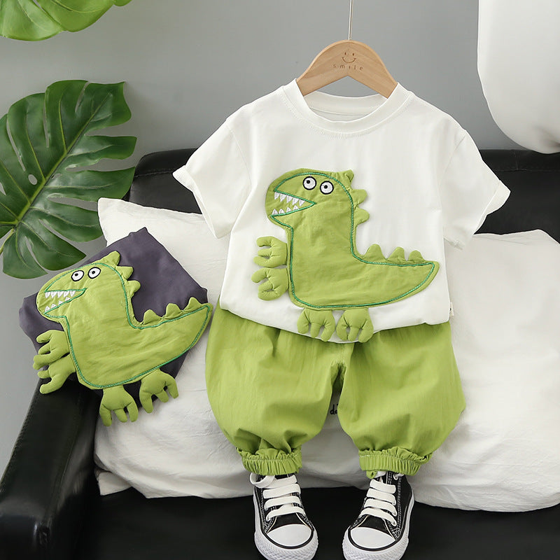 Boys Summer Cartoon Short Sleeved Shorts Cotton Set