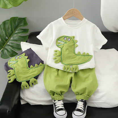 Boys Summer Cartoon Short Sleeved Shorts Cotton Set