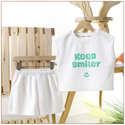 Children Smiley Face Summer Suit Chemical Fiber Baby Clothes