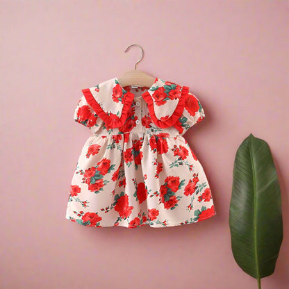 Girls Summer Puff Sleeve Printed Dress