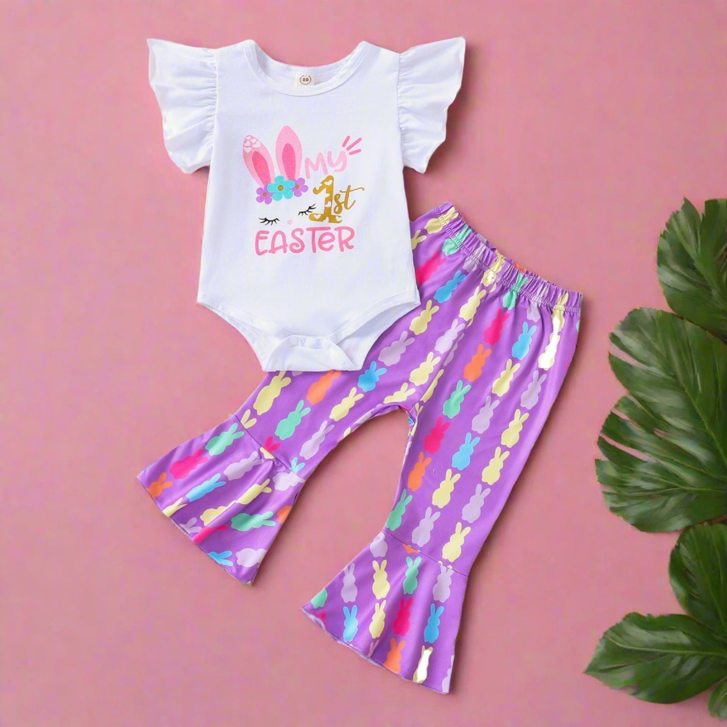 Cotton Children's Sleeve Candy Flower Colored Trumpet Pants Set