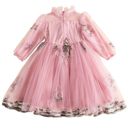 Wholesale Polyester Embroidered Flower Bubble Sleeve Dresses