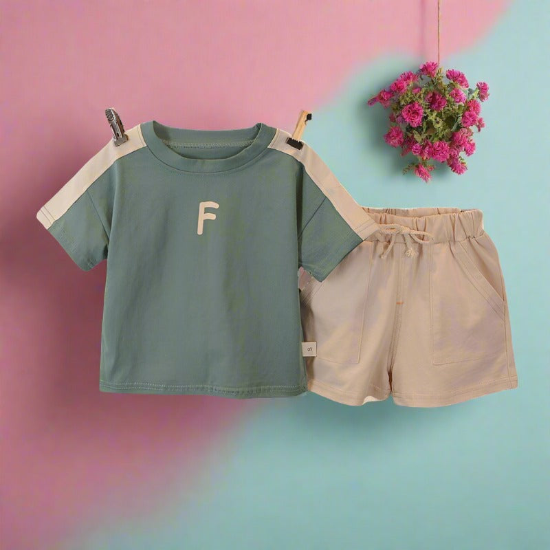 Boys Summer Letter Short Sleeved Shorts Cotton Set
