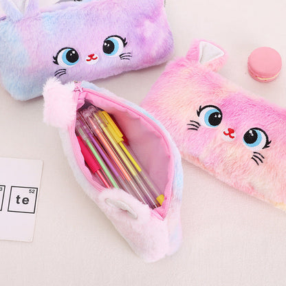 New Cat Large Capacity Plush Zipper Pen Bags