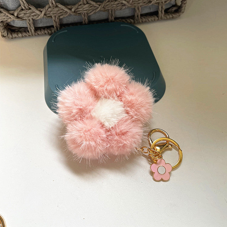 Cherry Blossom Fur Ball Car Keychains