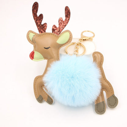 Christmas Deer Plush Ball Keychain