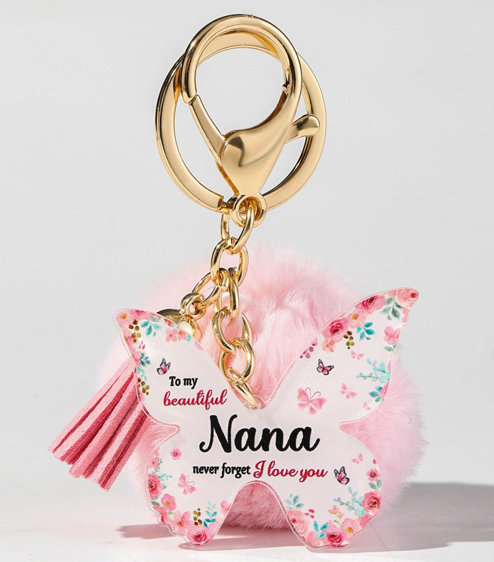 Floral Butterfly Keychain Unique Plush Pom Poms