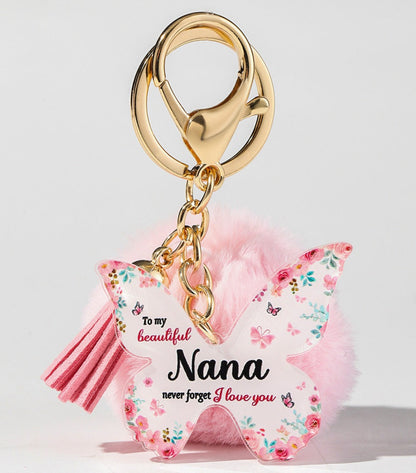 Floral Butterfly Keychain Unique Plush Pom Poms