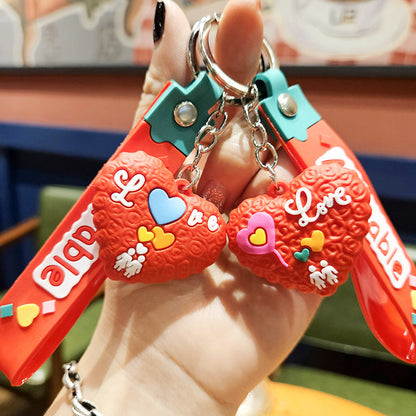 Cartoon Heart PVC Soft Glue Keychains Cute Keychain