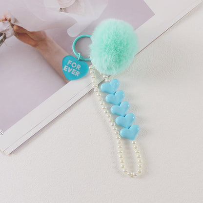 Colorful Love Fur Ball Beaded Keychain
