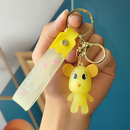 Cartoon Crystal Bow Tie Bear PVC Soft Glue Creative Keychain