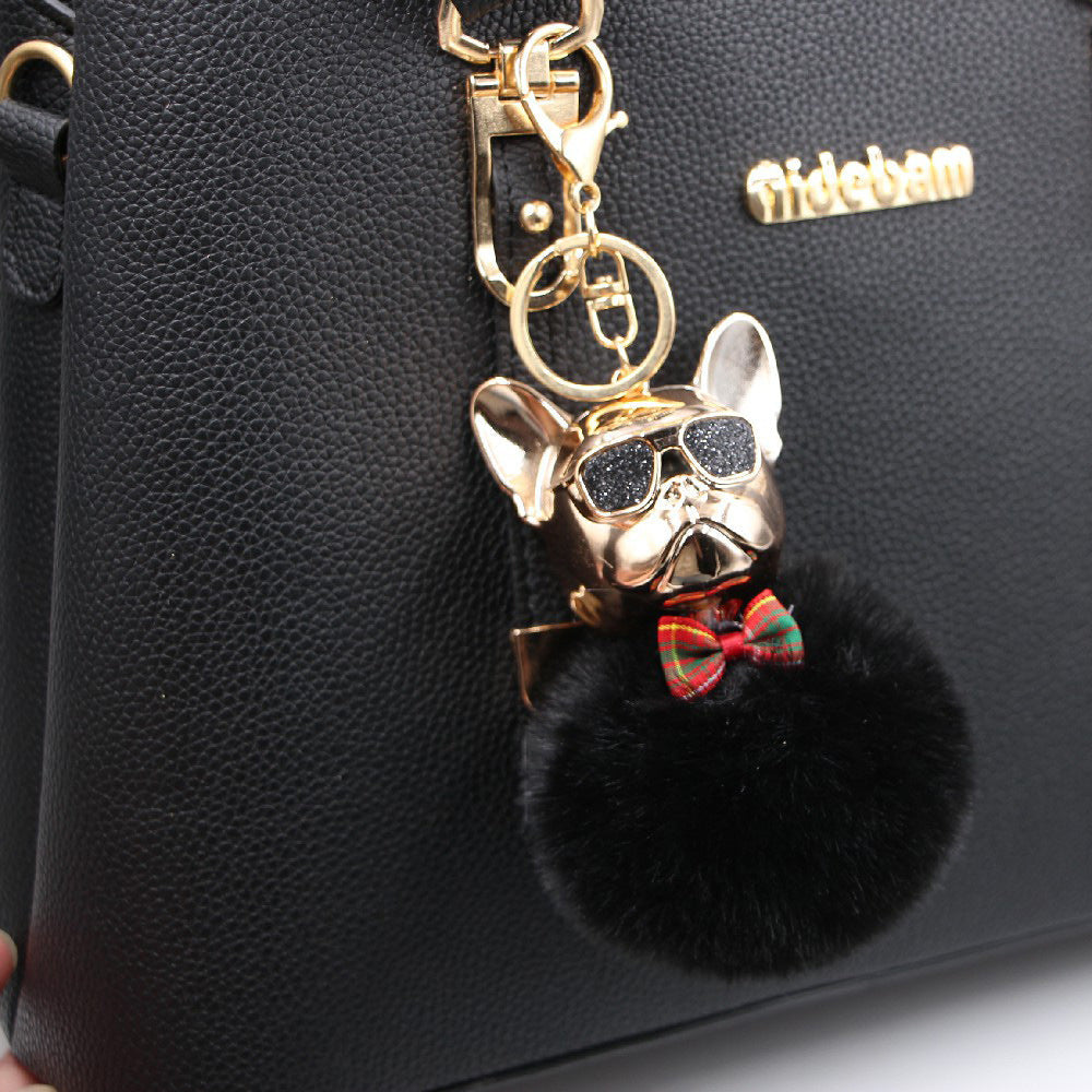 New Creative Sunglasses French Dou Plush Ball Keychain