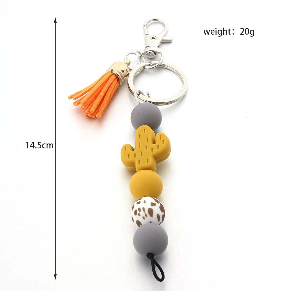 Cartoon Cactus Silicone Beaded Keychain