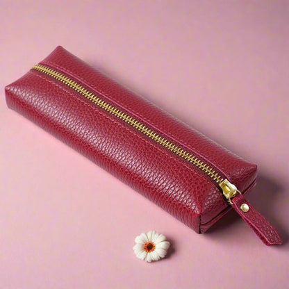 Cowhide Lychee Zipper Creative Pencil Case
