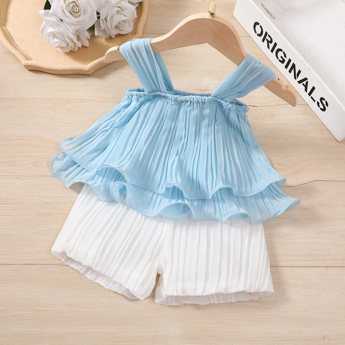 Children's Pleated Chiffon Suspender Solid Color Skirt Baby Clothes