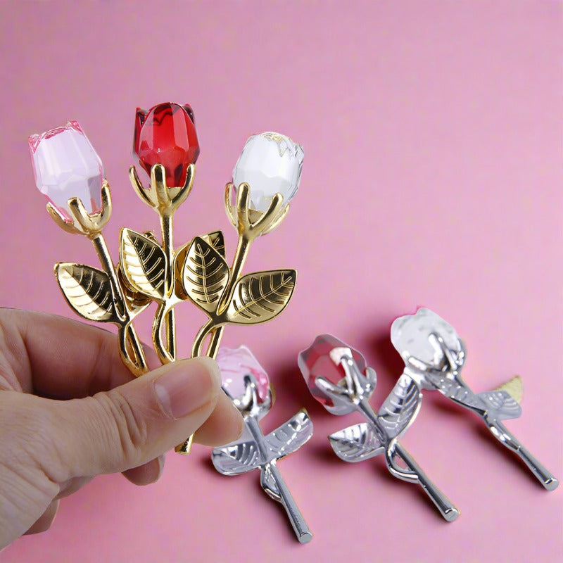 Metal Pole Crystal Rose Handicraft Ornaments