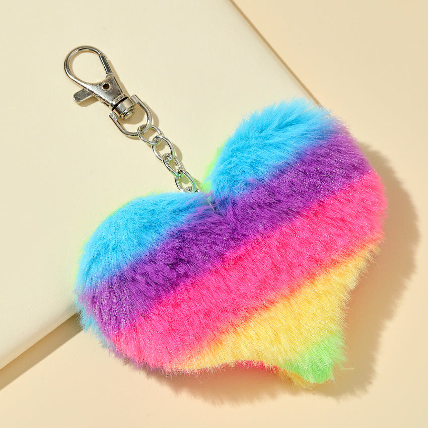 Rainbow Heart Plush Keychain