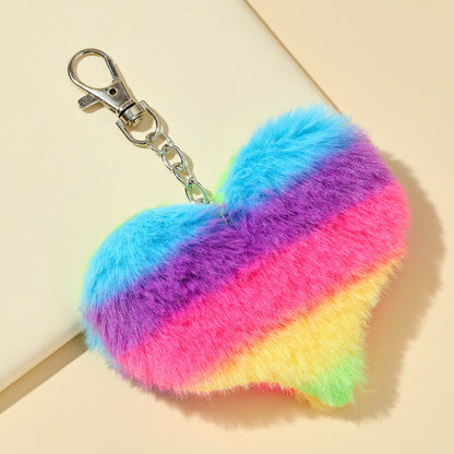 Rainbow Heart Plush Keychain