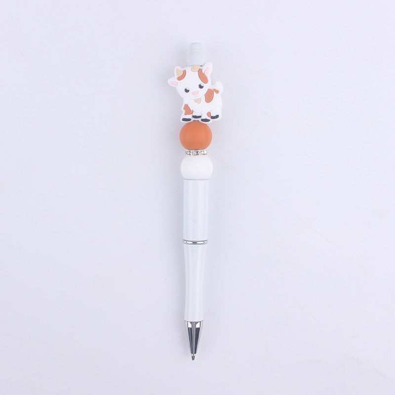 Handmade Beaded Pen Cartoon Animal Cow Silicone Beaded