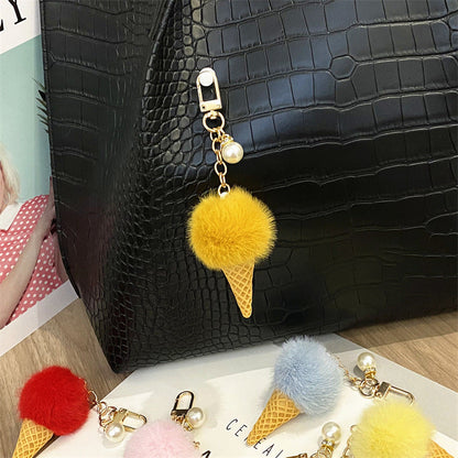 Plush Candy Color Ice Cream Pom Keychain