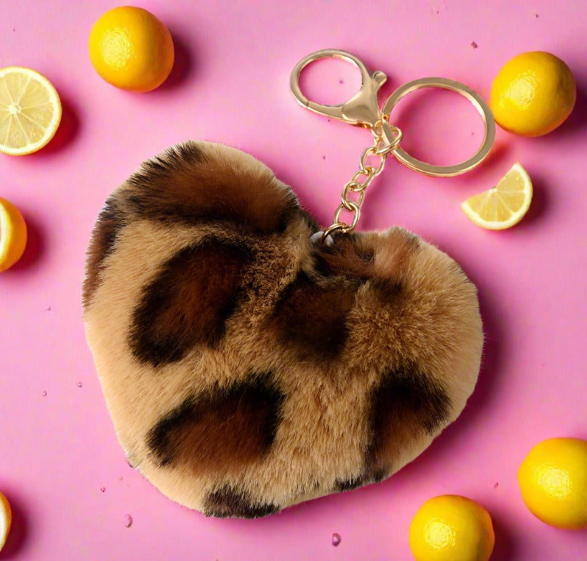 Leopard Print Love Plush Ball Keychain