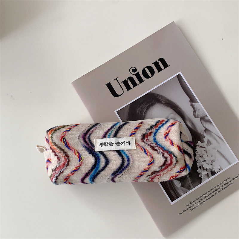 Rainbow Embroidery Large Capacity Woolen Pen Bag